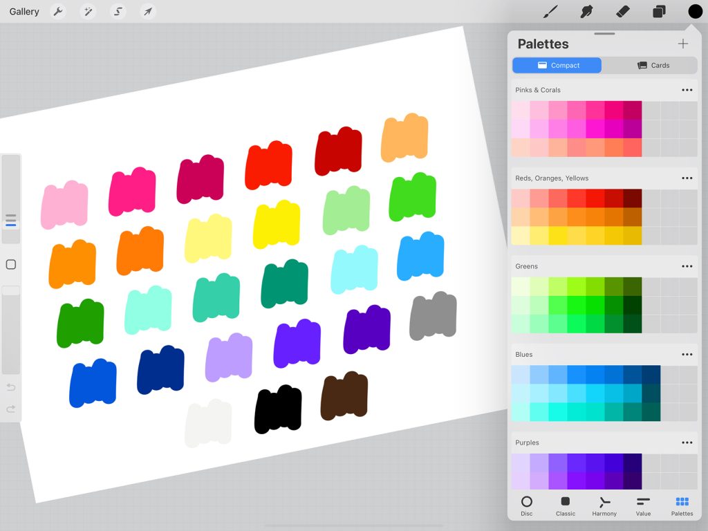free color palette on procreate app with color palette examples screenshot