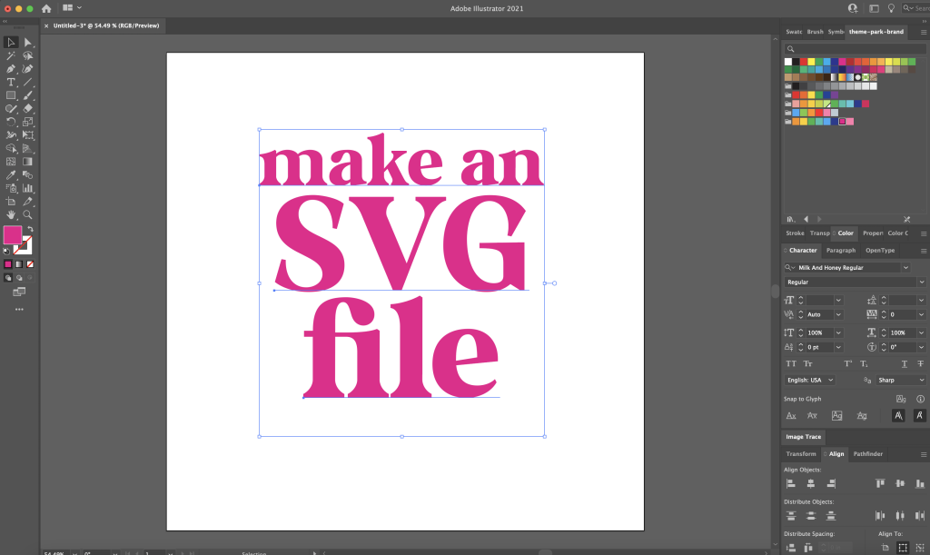 adobe illustrator screen shot how to vectorize text for svg files
