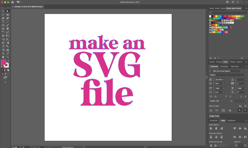 adobe illustrator screen shot how to vectorize text for svg files