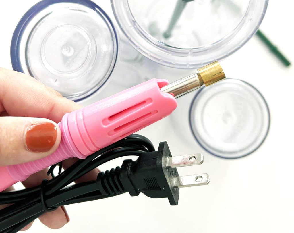 pink hot fix applicator tool to make no drill snow globe tumbler