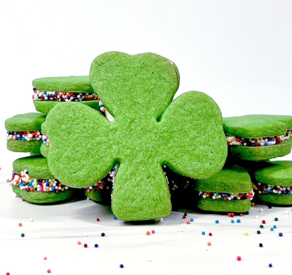 shamrock cookies with rainbow sprinkles