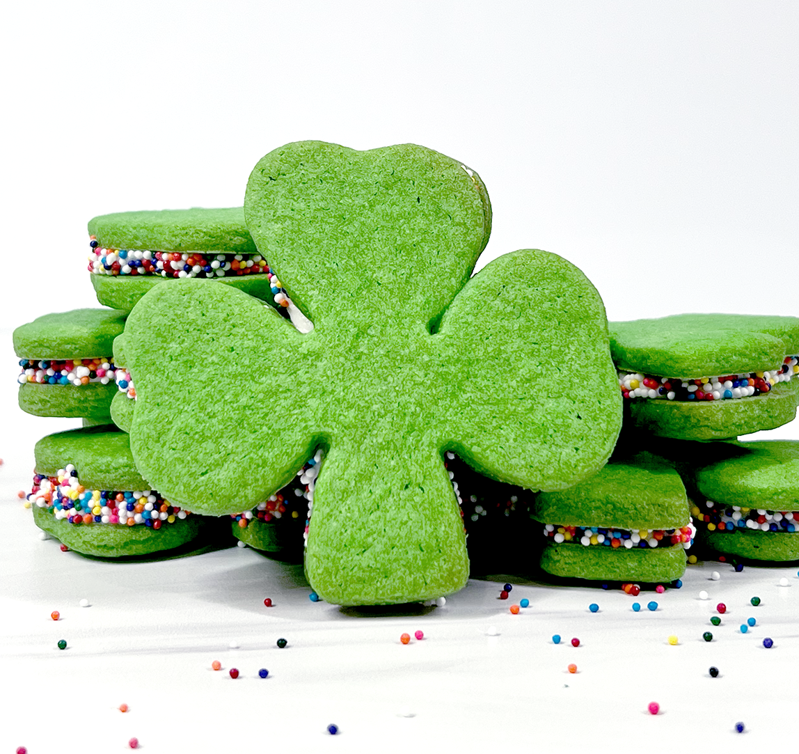 shamrock cookies with rainbow sprinkles