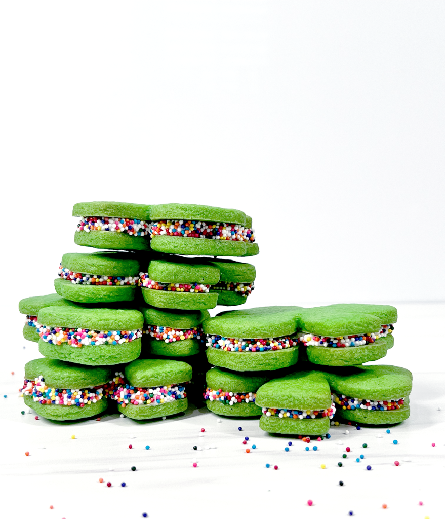 shamrock cookies with rainbow sprinkles