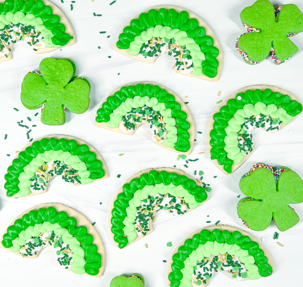 Green Rainbow and Shamrock Cookies for St. Patrick's Day