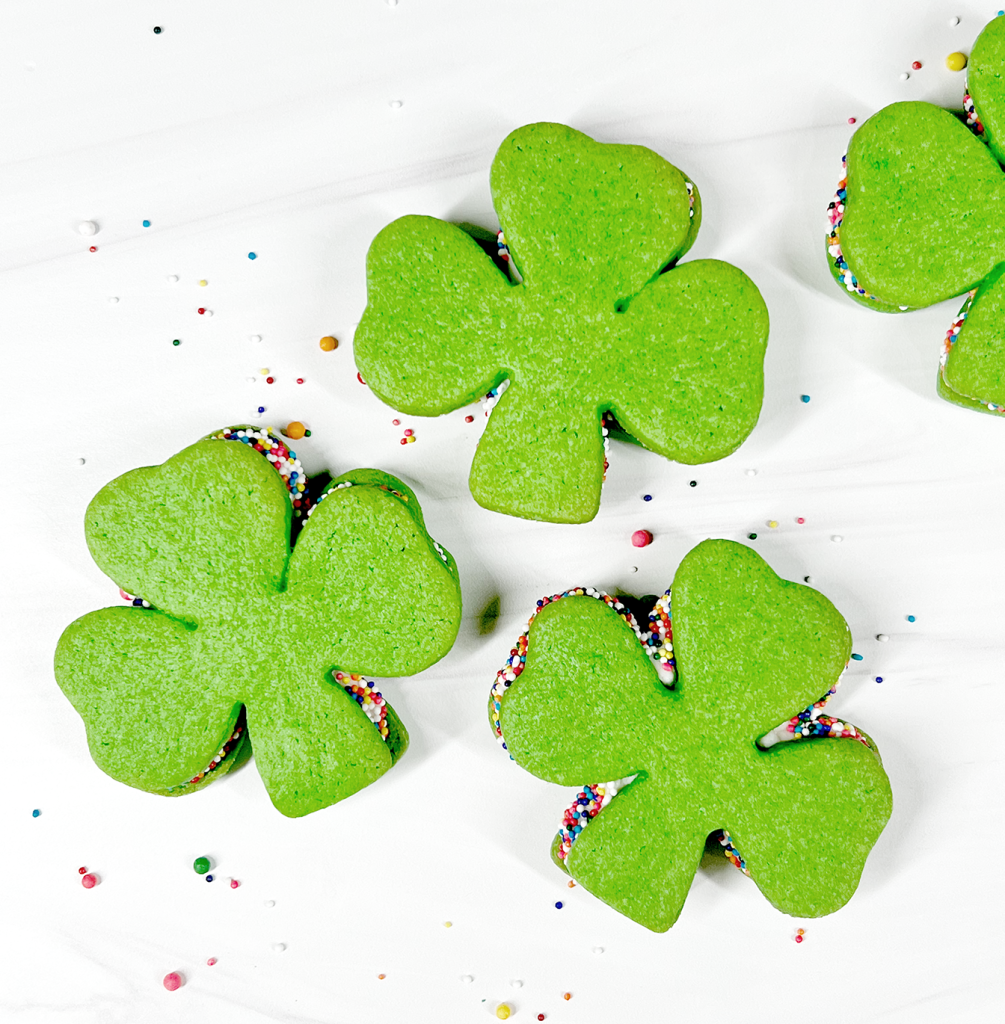 shamrock cookies with rainbow sprinkles