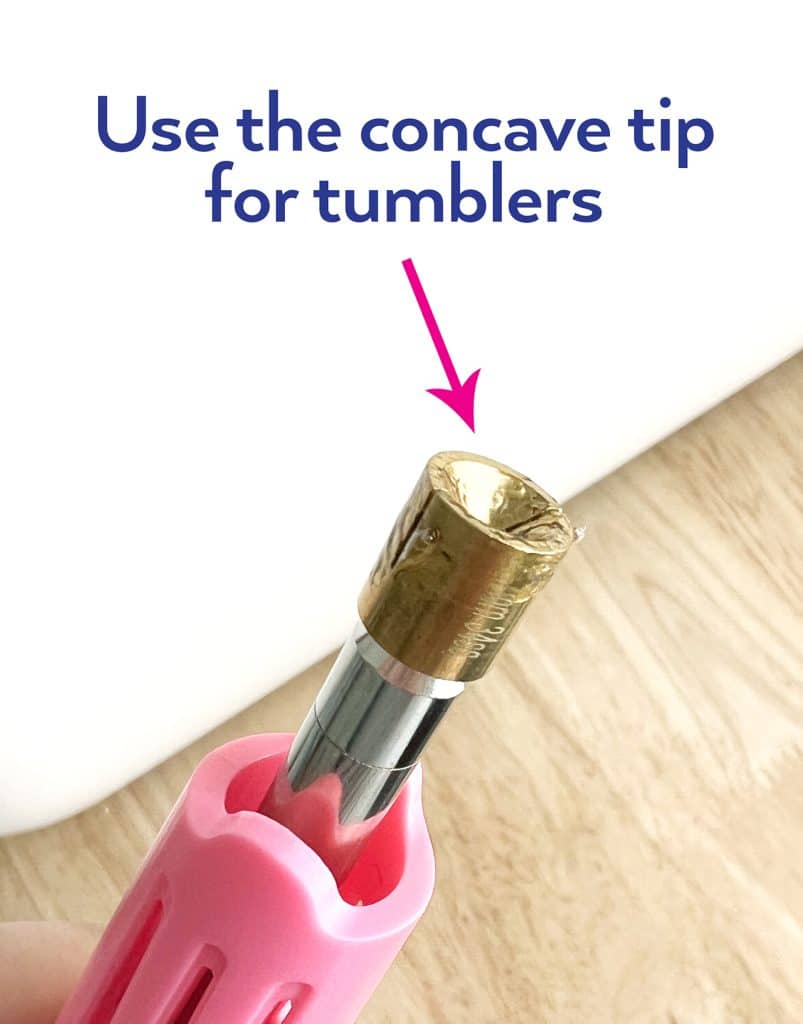 concave hot fix tool tip to make no drill snow globe tumblers