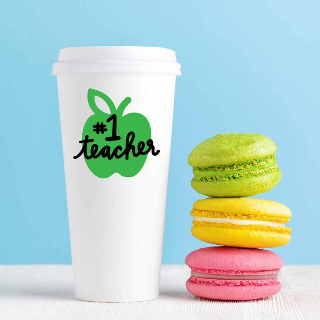 diy teacher tumbler with apple and #1 teacher
