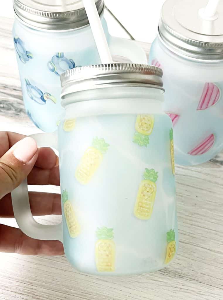 sublimation glass mason jar with pineapple pool float design