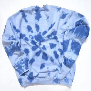 light blue sweatshirt with denim blue spiral tie dye