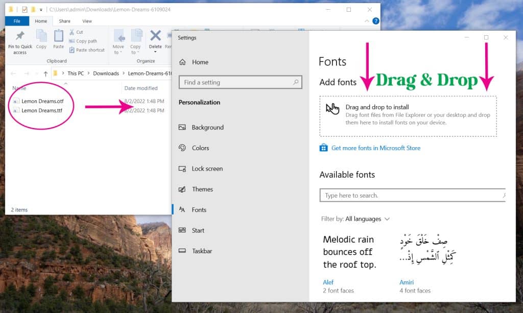 drag and drop to install font on windows pc