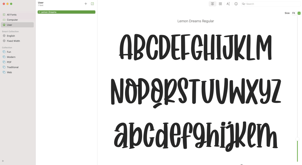 font book on mac os x with font opened