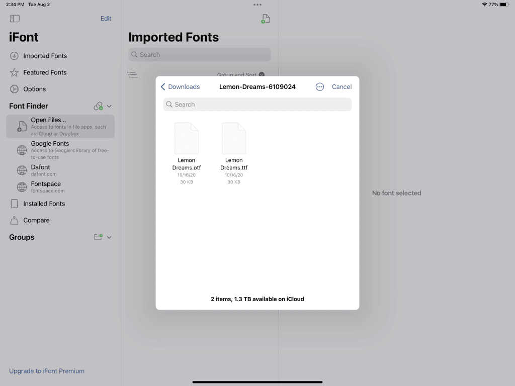 open fonts in ifont for ipad pro