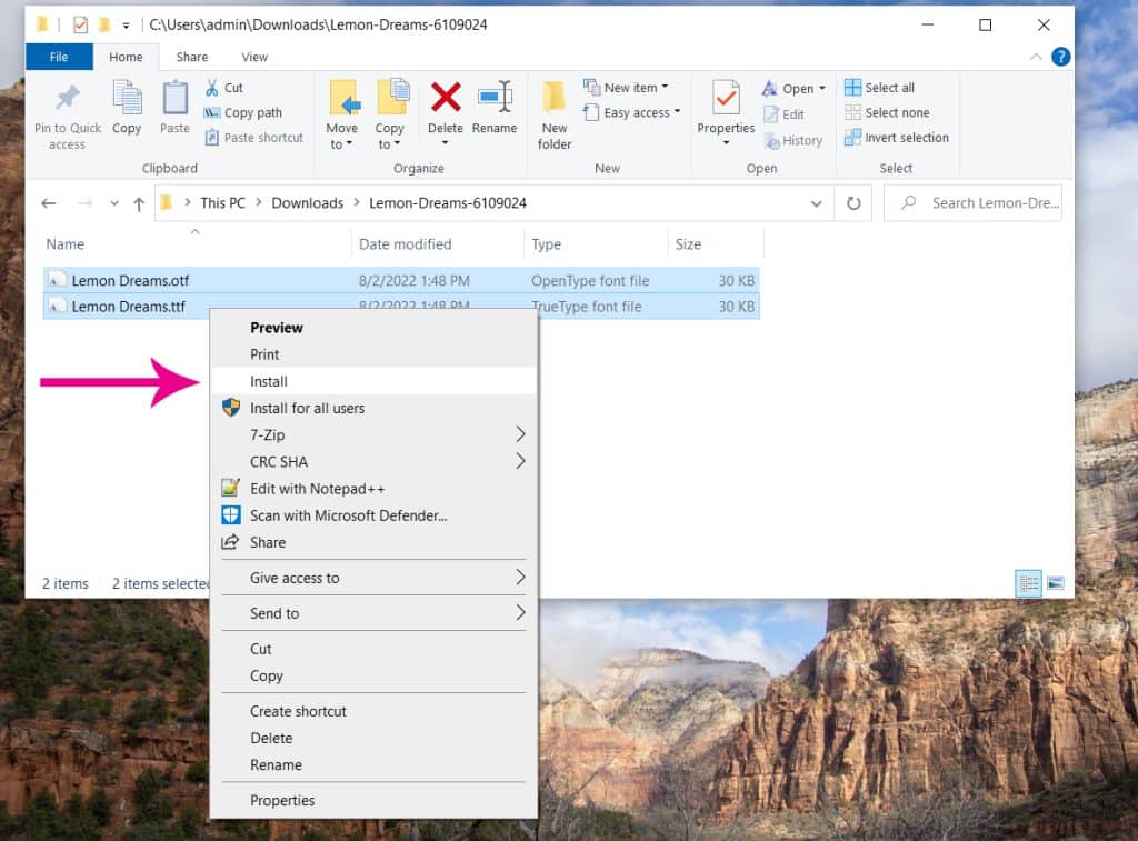 install font on windows pc