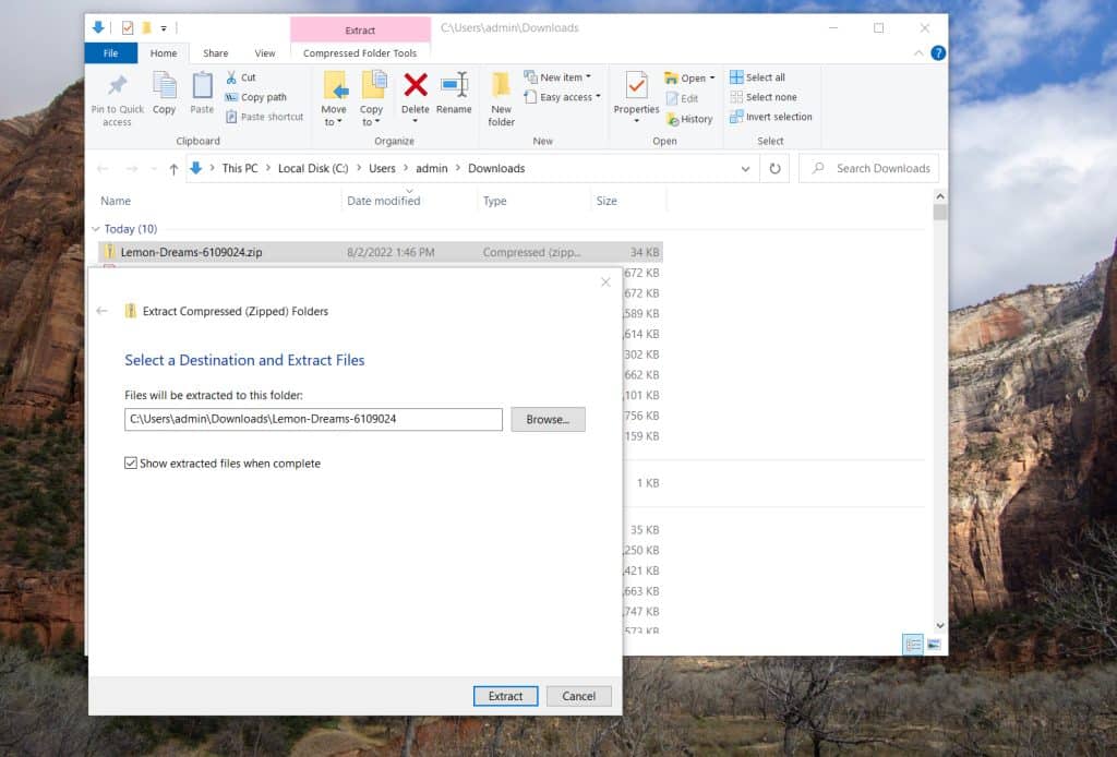 extract zipped files on windows computer