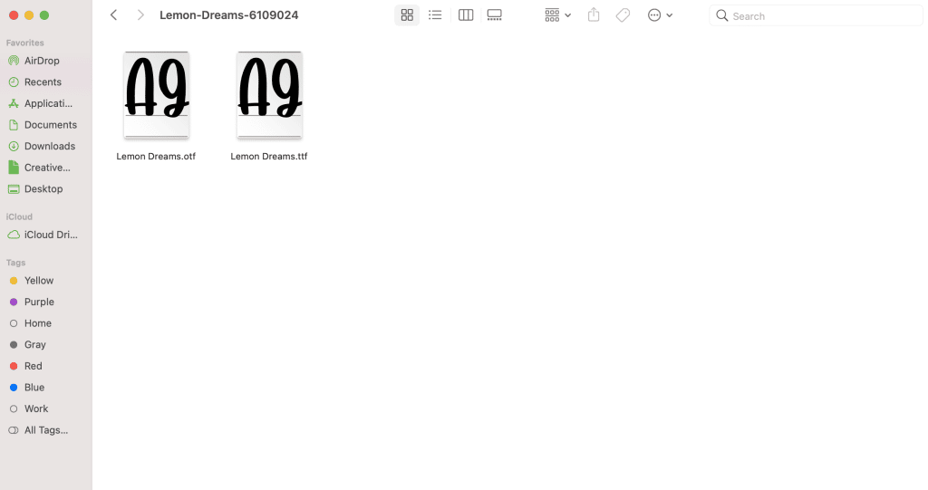 unzipped font files in Mac finder