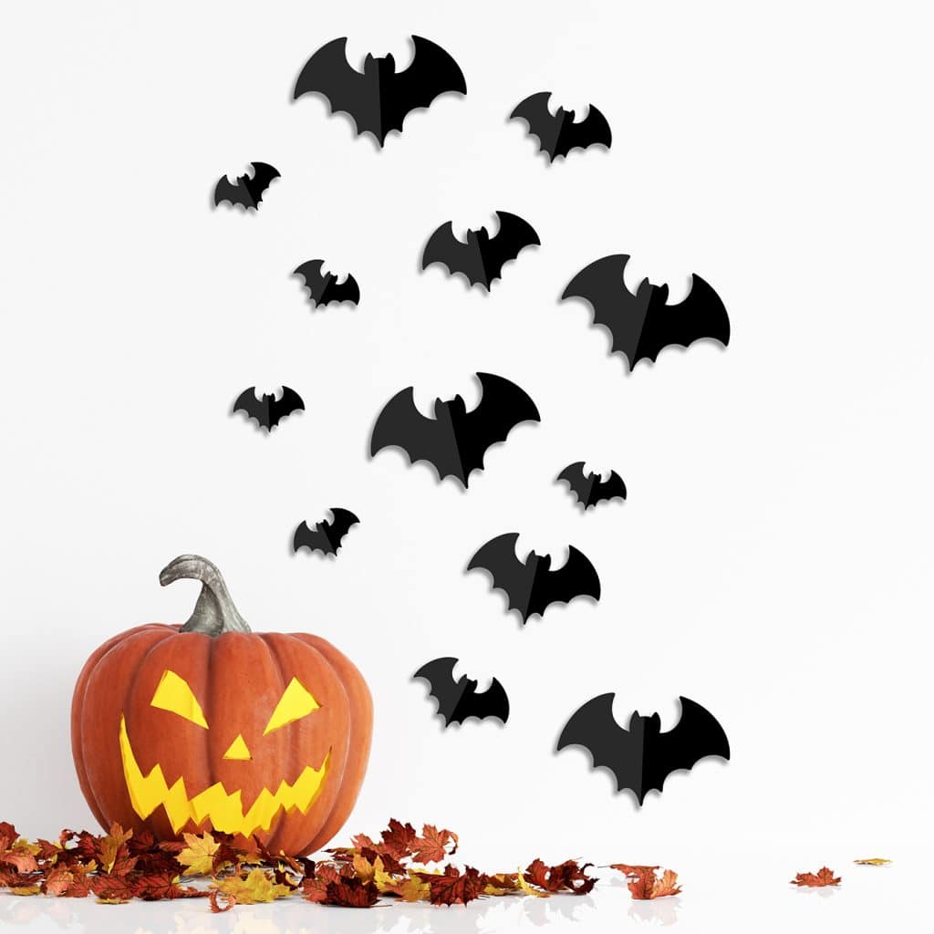paper halloween bats hanging on wall