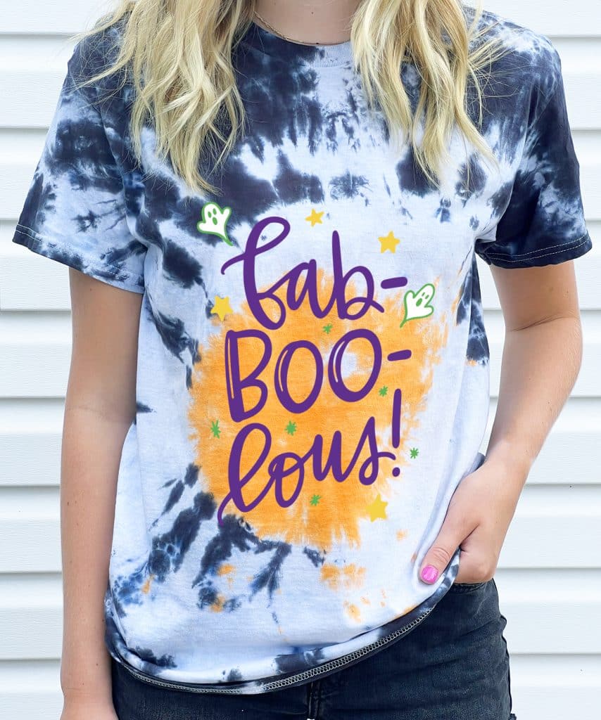 black pumpkin tie dye shirt with fab boo lous svg