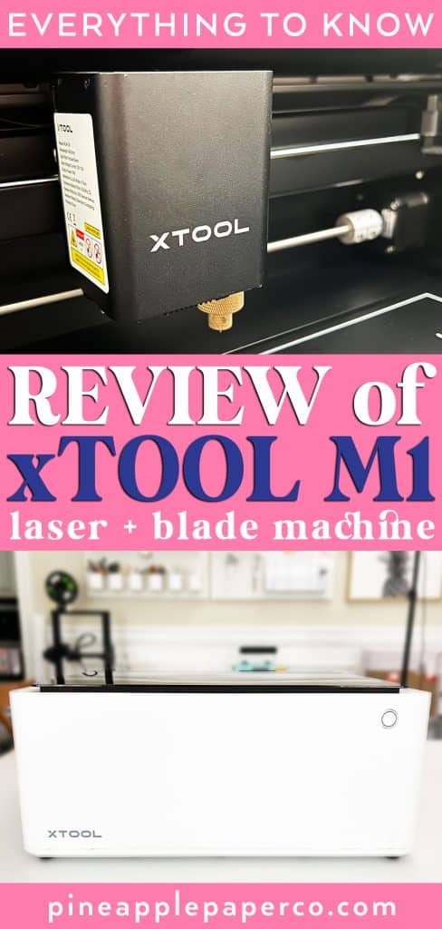 xtool M1 review pin with laser module and machine view in craft room