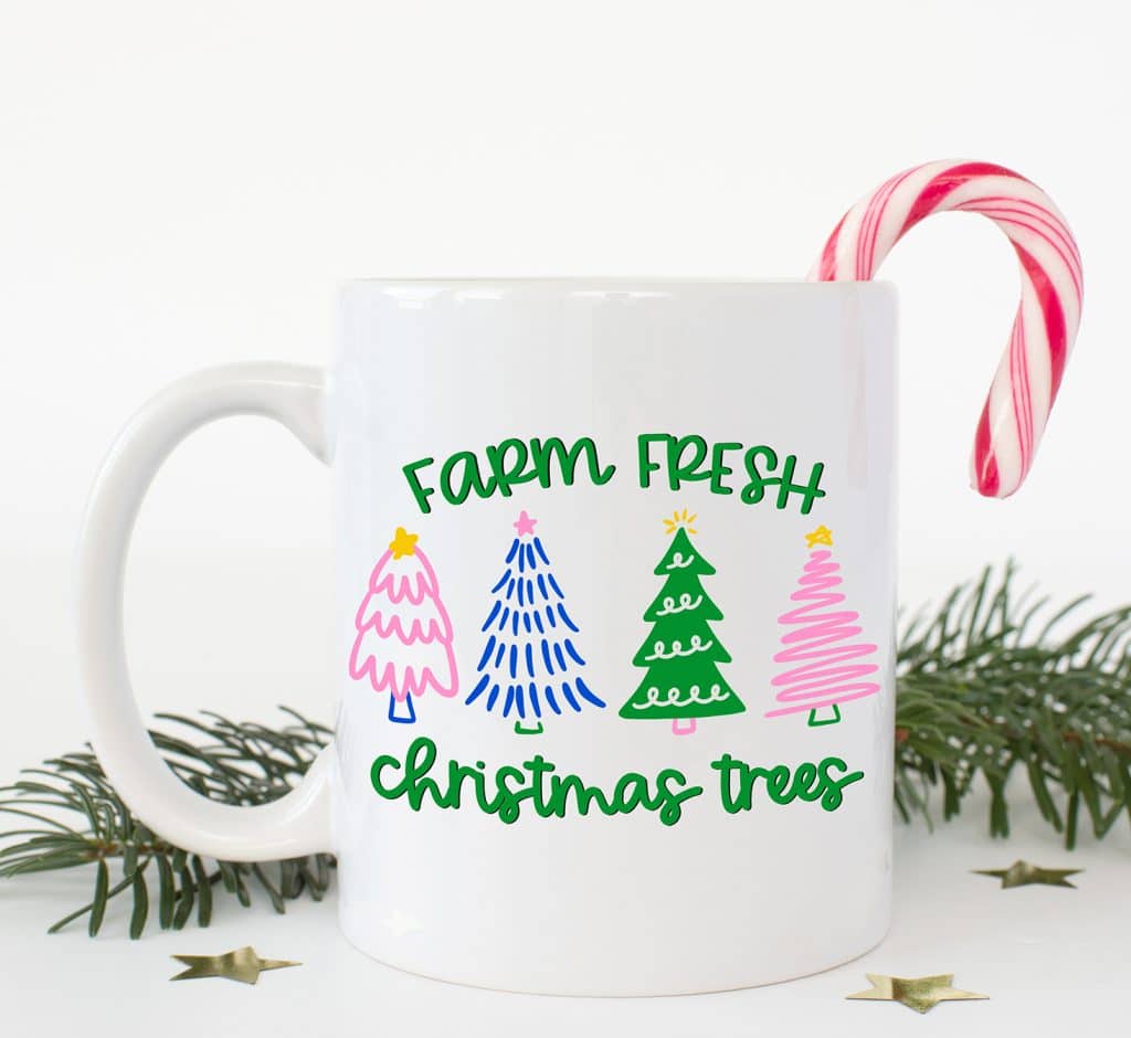 christmas trees sublimation mug made with free sublimation file