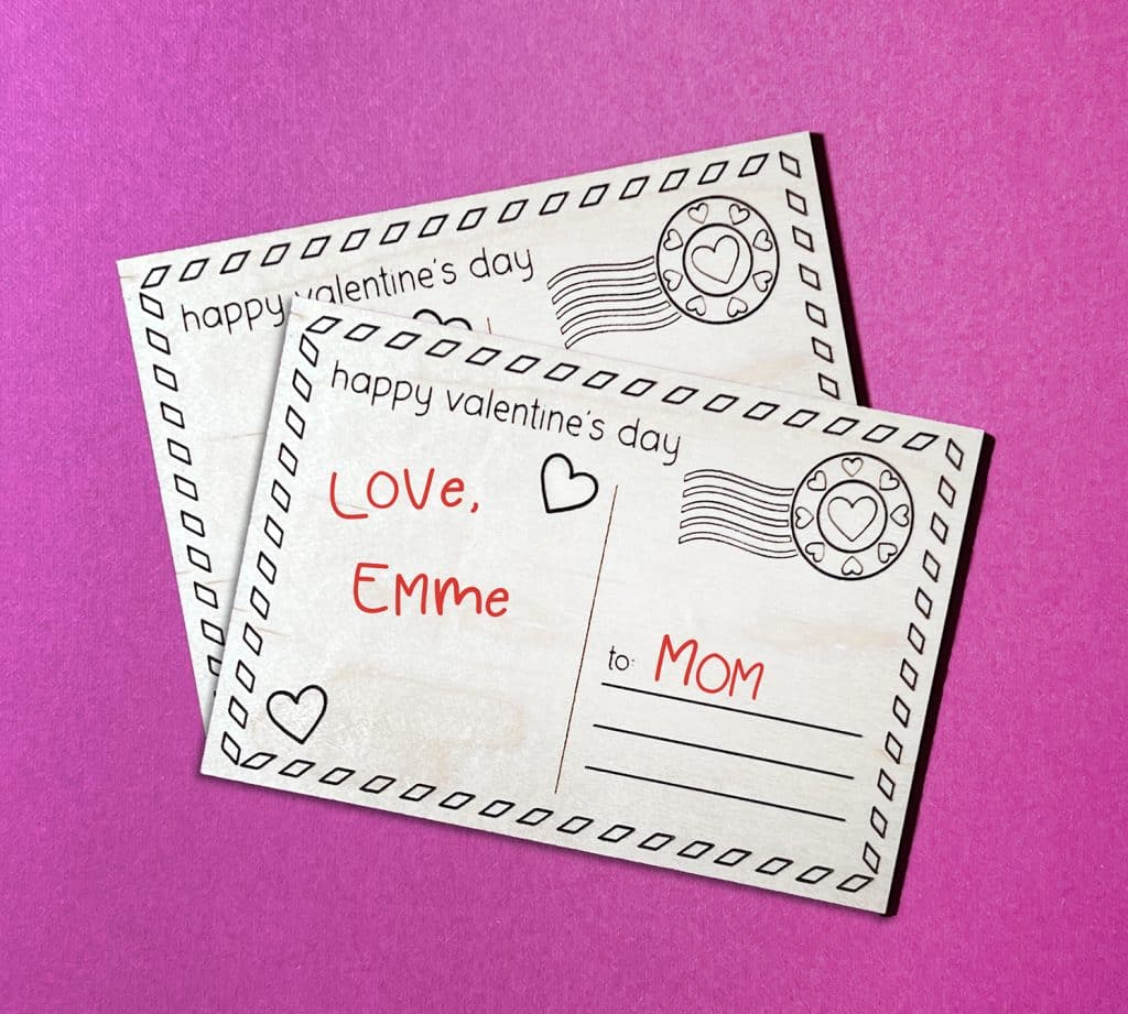 laser cut valentine card with kid handwriting