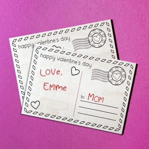 laser cut valentine card with kid handwriting