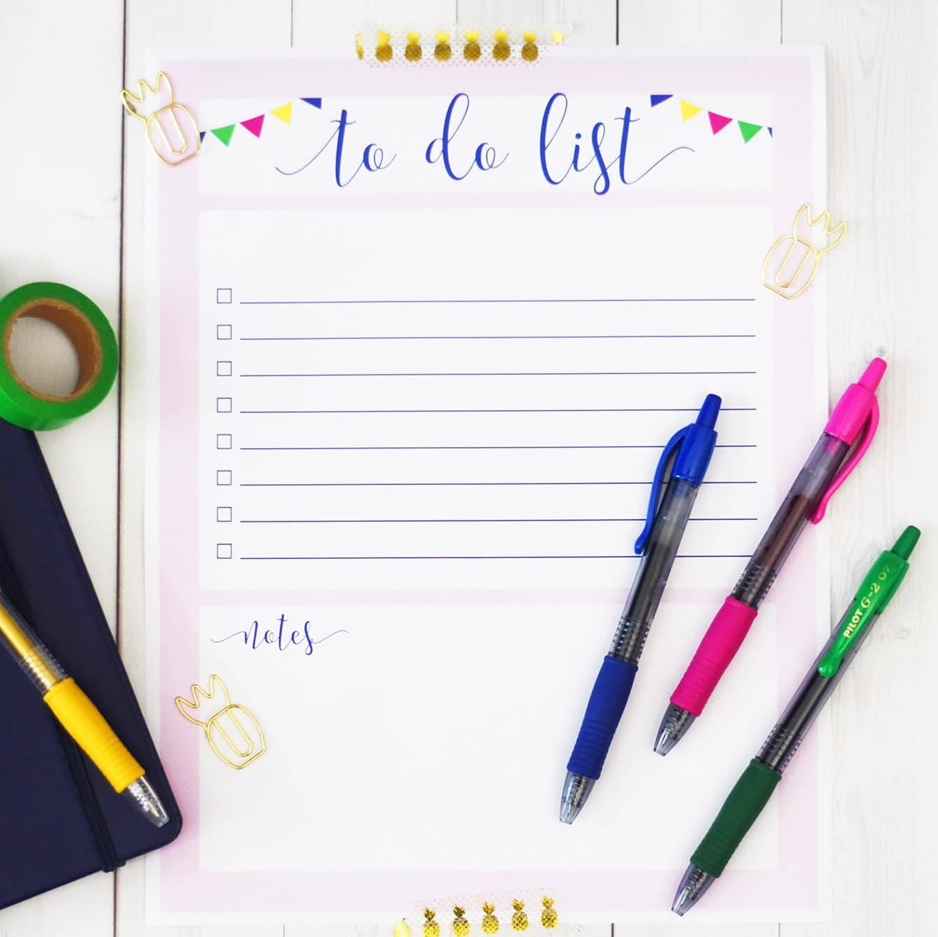 Free Printable To Do List by Pineapple Paper Co. using hand lettering tips with G2 and erasable Frixion pens by Pilot Pen at Michaels