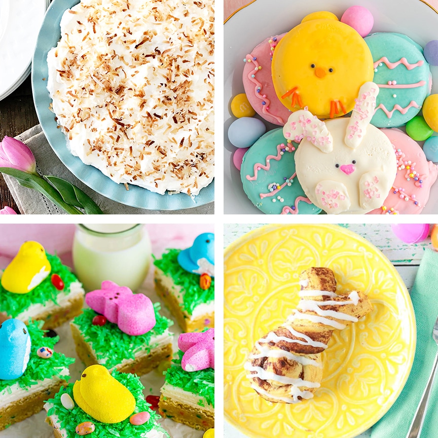 easter dessert ideas with 4 examples in a square