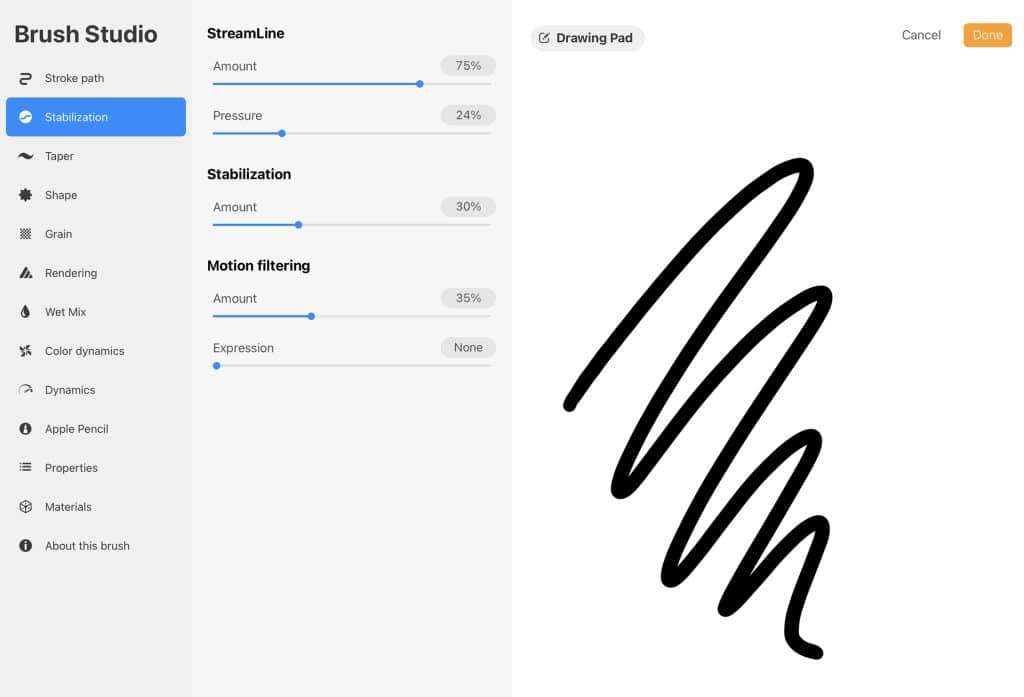 brush customization procreate app
