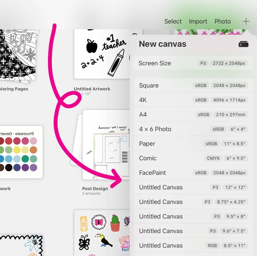 canvas selection procreate ipad app