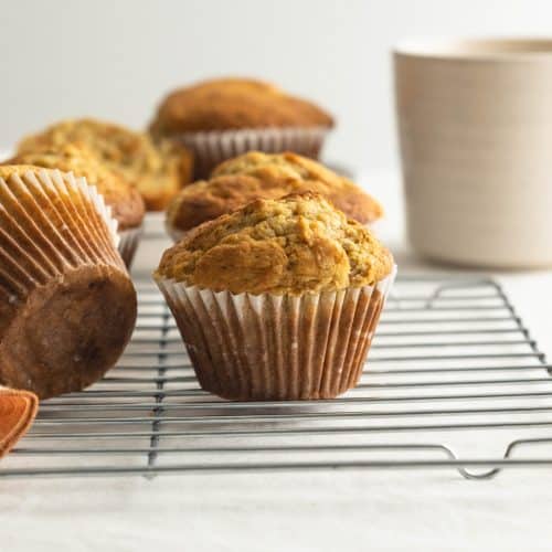 banana carrot muffins on cooling rack