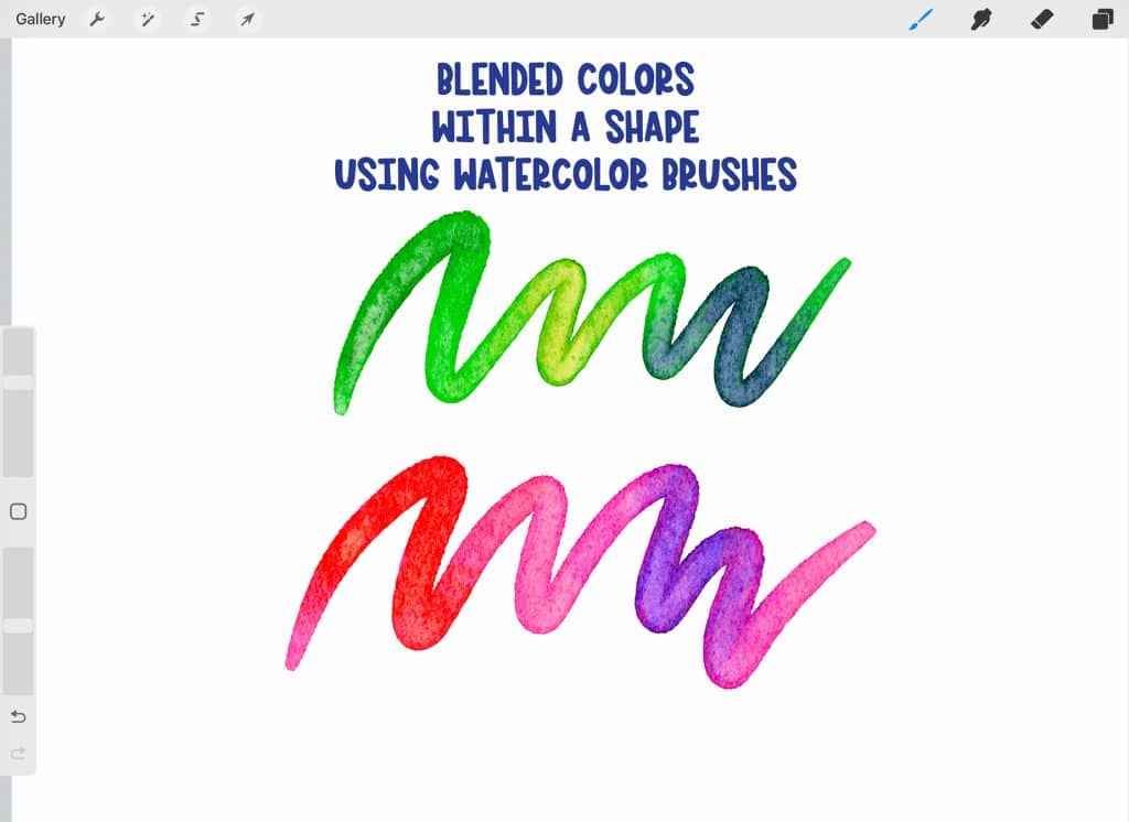 watercolor brushes with blended colors in procreate