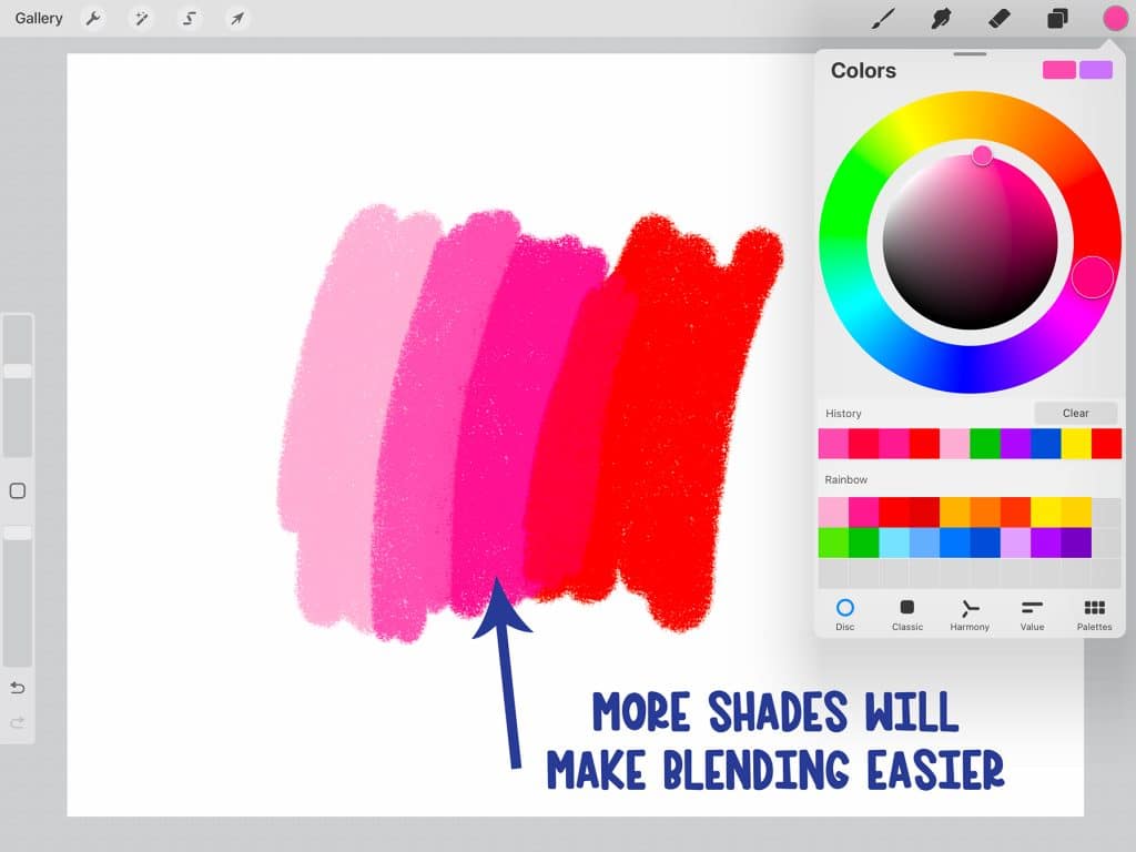 example of how to manually blend colors in procreate with inbetween shades of paint