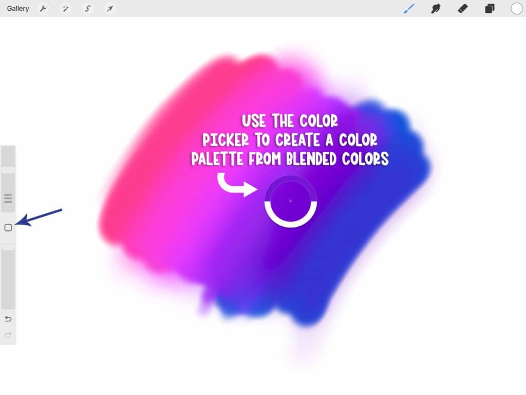 color selection pool used to make color palette from blended colors in procreate