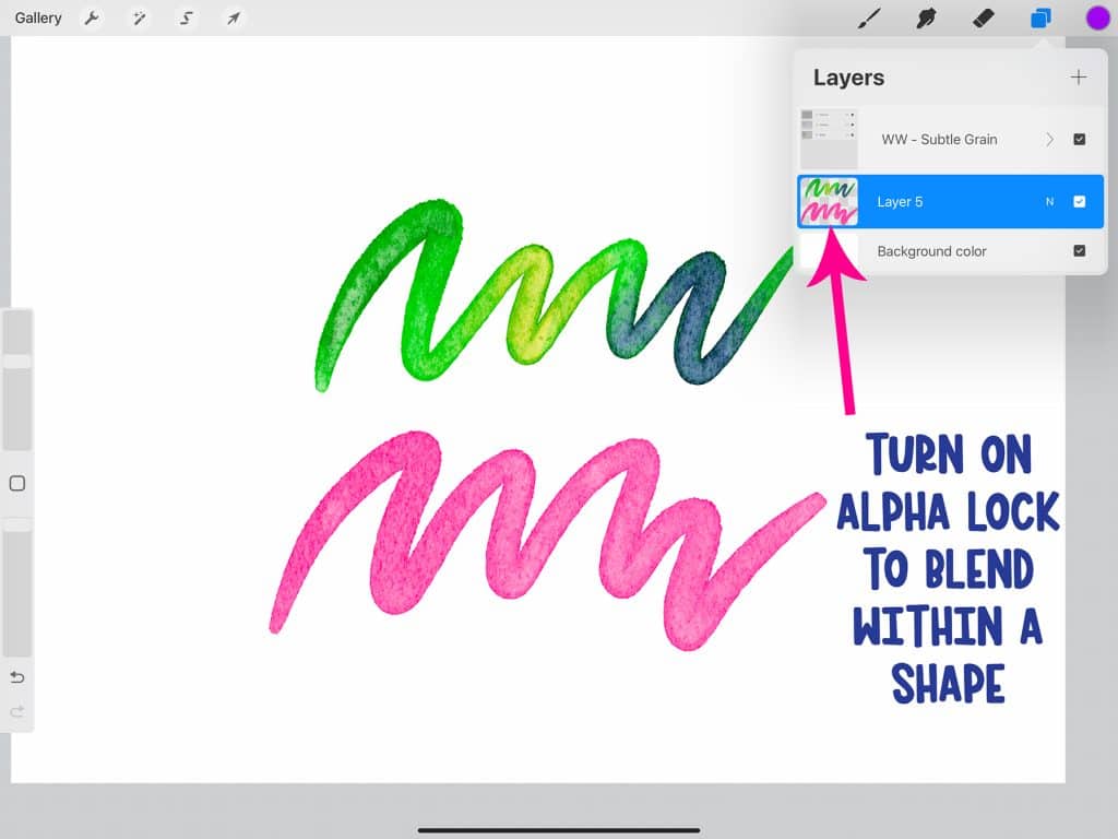 alpha lock to blend colors within a shape in procreate