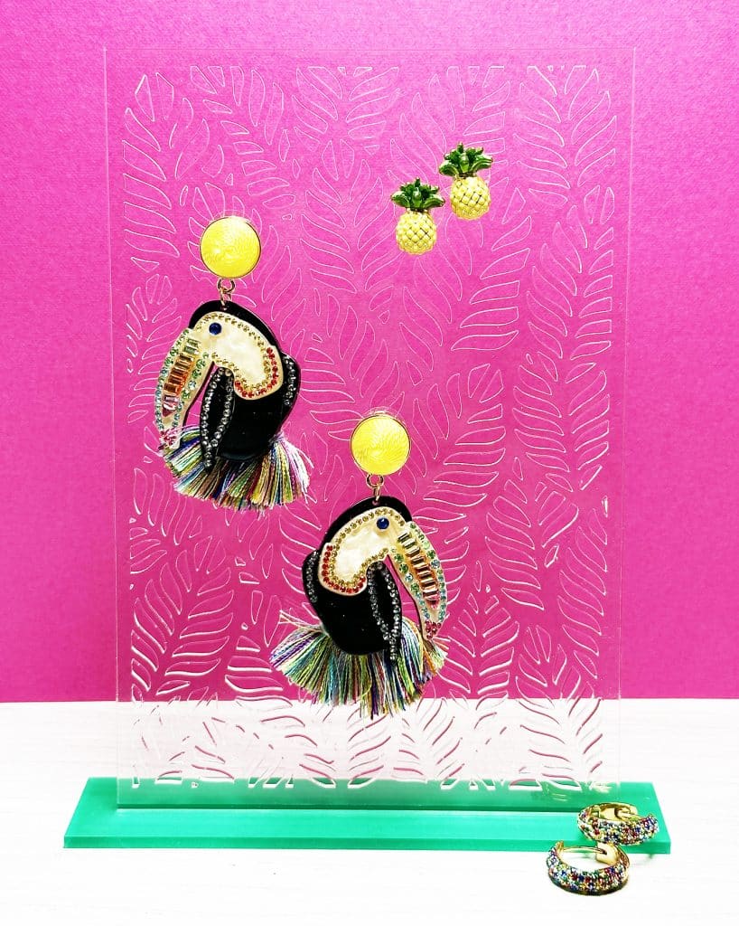clear acrylic earring holder cut with co2 laser