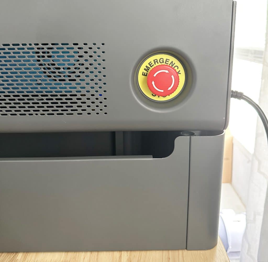 emergency stop button on side of xtool p2 laser machine