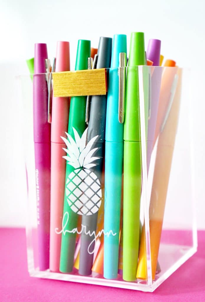 acrylic pen holder engraved with the xtool p2 laser