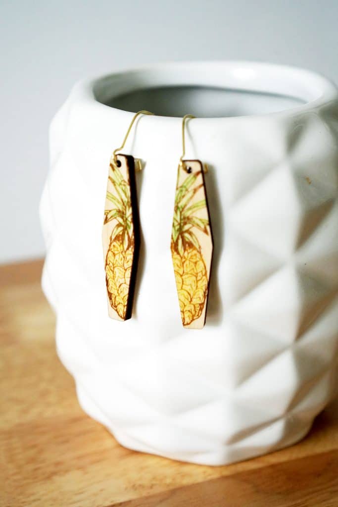 pineapple wooden earrings engraved with xtool p2