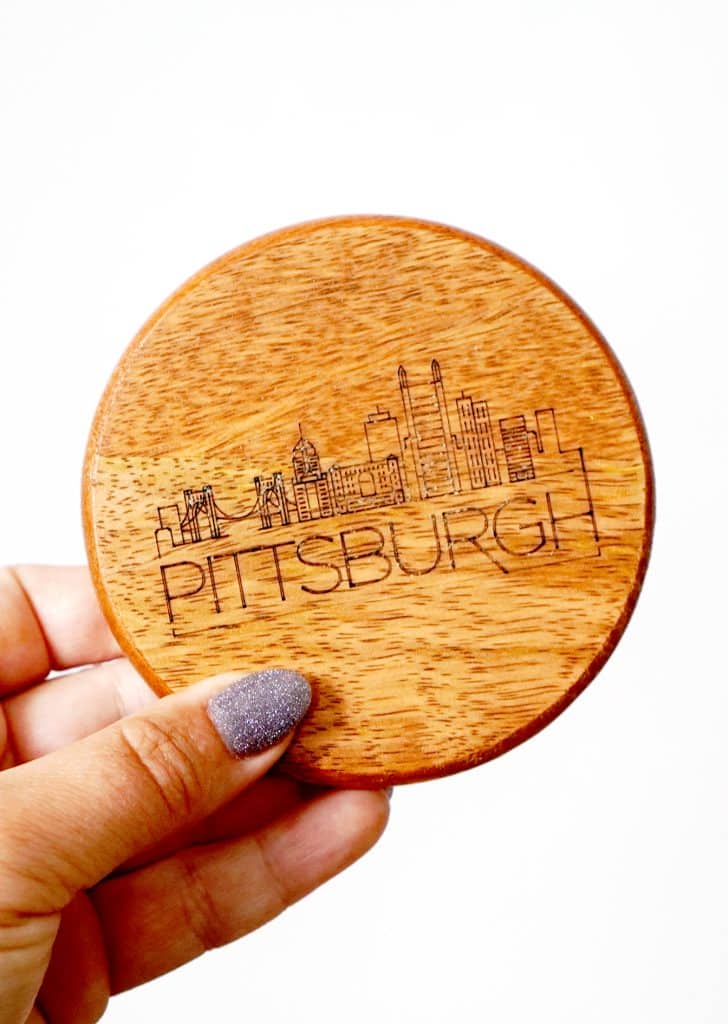 wooden pittsburgh coaster engraved with xtool p2