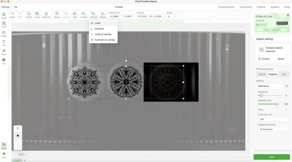 screenshot of xtool creative space to engrave slate coasters
