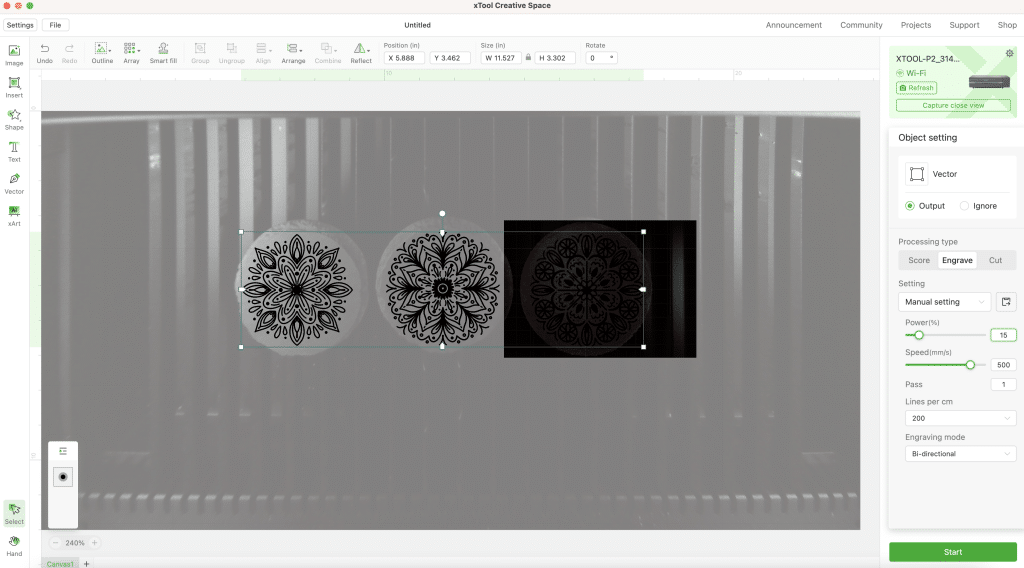 screenshot of xtool creative space to engrave slate coasters
