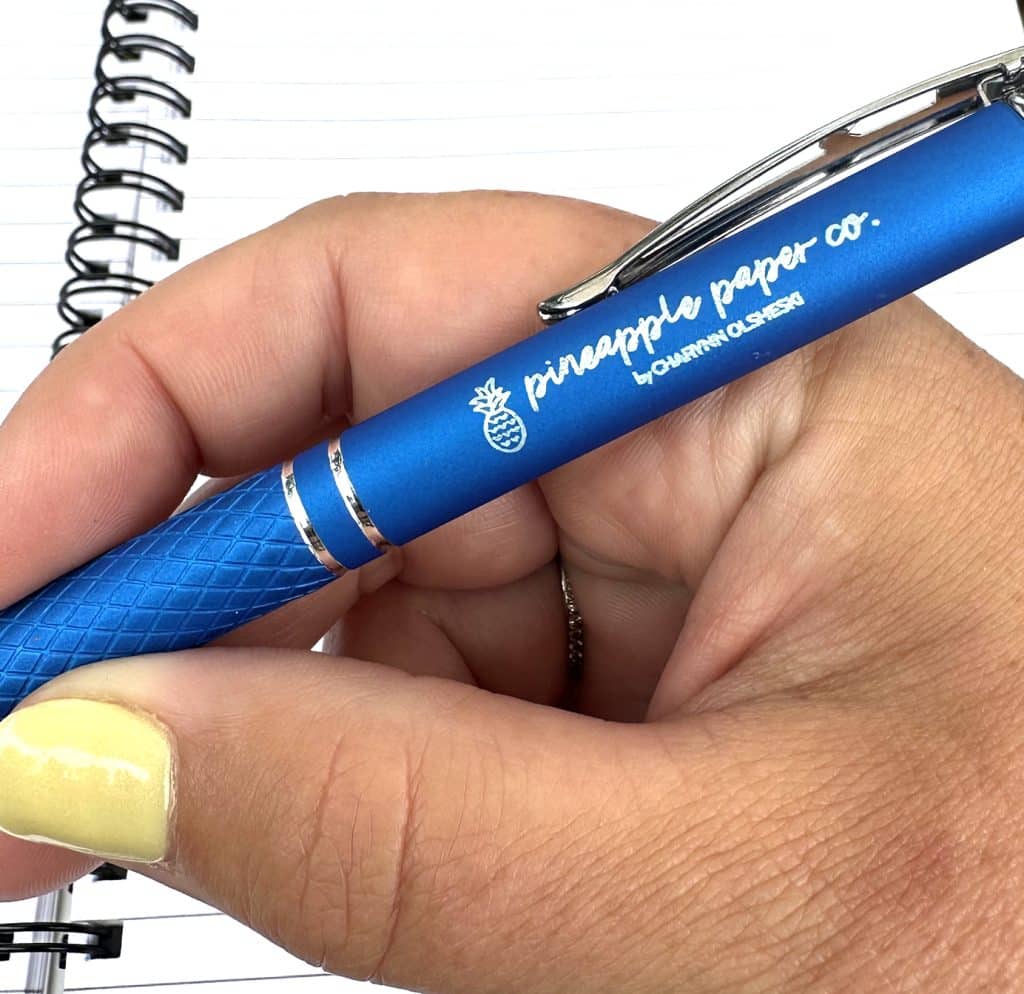 blue metal business pen engraved with xtool f1 diode and infrared laser