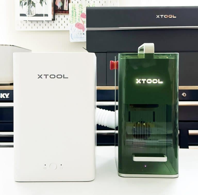 xtool f1 and smoke purifier on desk