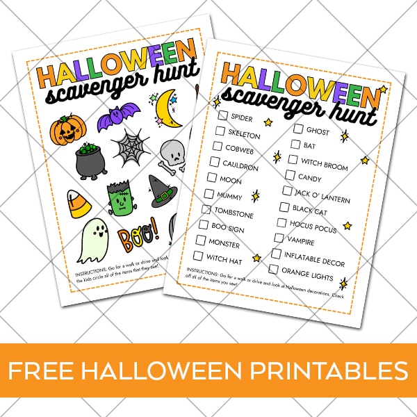 halloween scavenger hunt printables - two versions for kids of all ages.