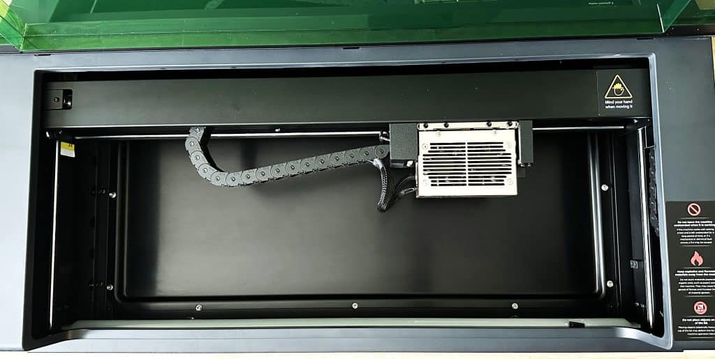 inside of xtool s1 showing solid base plate