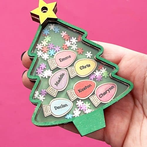 christmas tree personalized family christmas shaker ornament with lights made with xTool laser