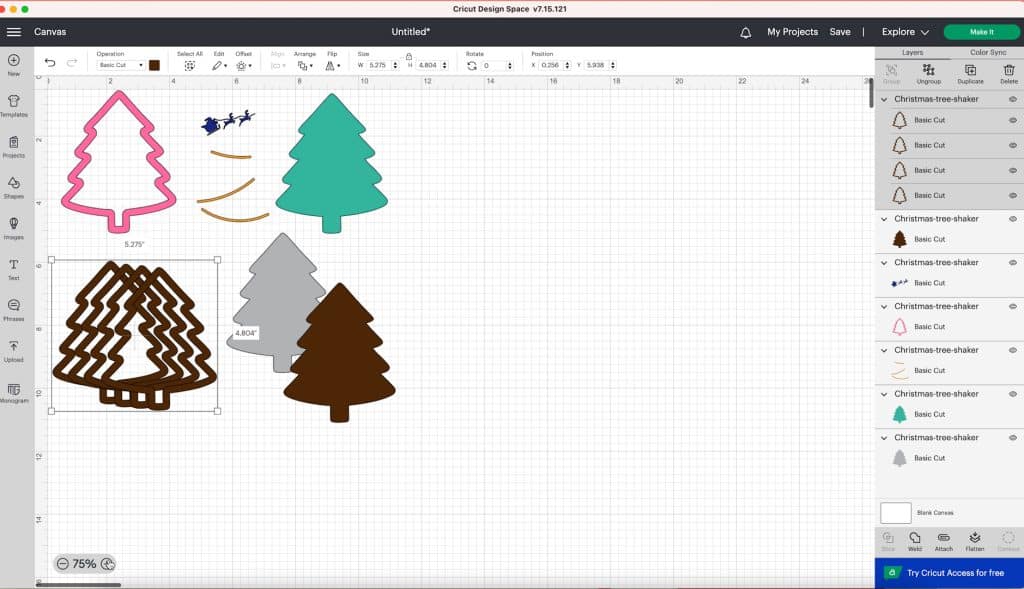 diy shaker ornament christmas tree design in cricut design space