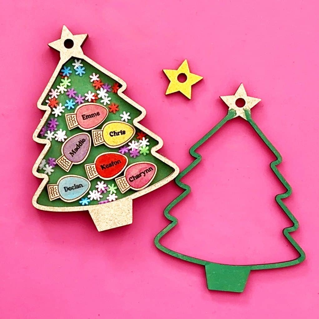 christmas tree personalized family christmas shaker ornament with lights made with xTool laser
