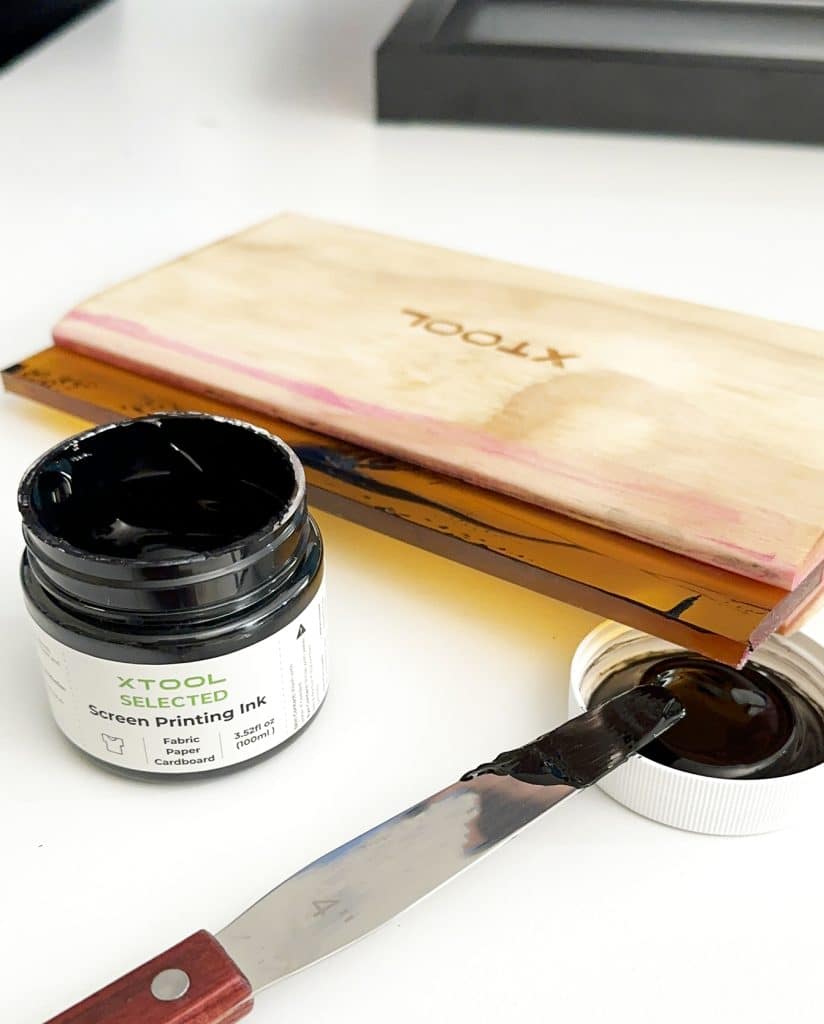 xtool screen printing ink, spatula, and squeegee
