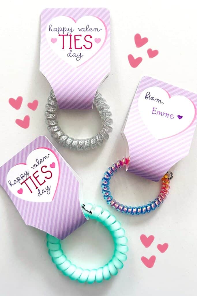 free printable hair tie valentines with hair coils from teleties